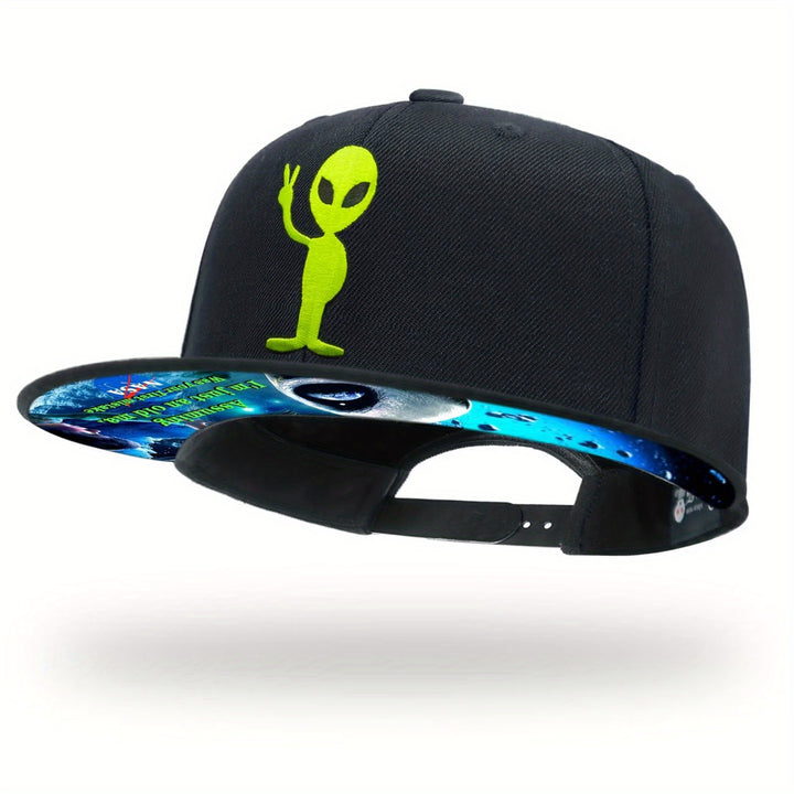 Gorra Snapback Tilgomedal para Hombres y Unisex con Bordado de Calavera Alienígena - Ajustable 30% Lana/70% con Diseño de Alien Verde y OVNI, Visera Plana, Estilo Casual Urbano, Inspirado en la Cultura Pop (Para Fans de Películas de Alien)