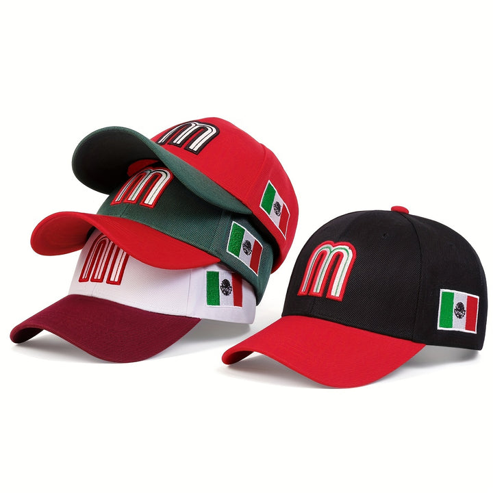 Gorra de béisbol con bordado de la bandera de México, 100% poliéster, ajustable, ligera y con protección solar, ideal para viajes en primavera/otoño y fiestas en la playa