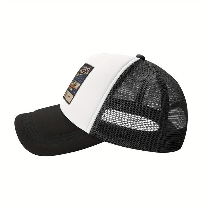 Gorra de béisbol Black Champion Axe Logo - Ligera, Malla transpirable, Ajustable, Diseño de dos tonos, Poliéster, Lavar a mano, No limpiar en seco, Estilo urbano, Cierre de presión, Uso de todas las estaciones, Ideal regalo de vacaciones, Gorra de camione