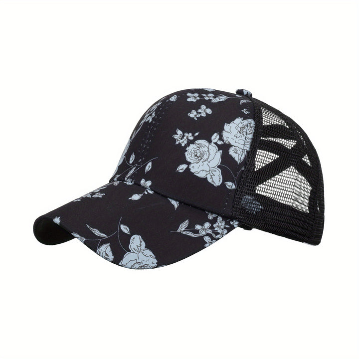 1 Gorra de Béisbol Negra Estampada con Visera, Sombrero Casual para Vacaciones y Exteriores
