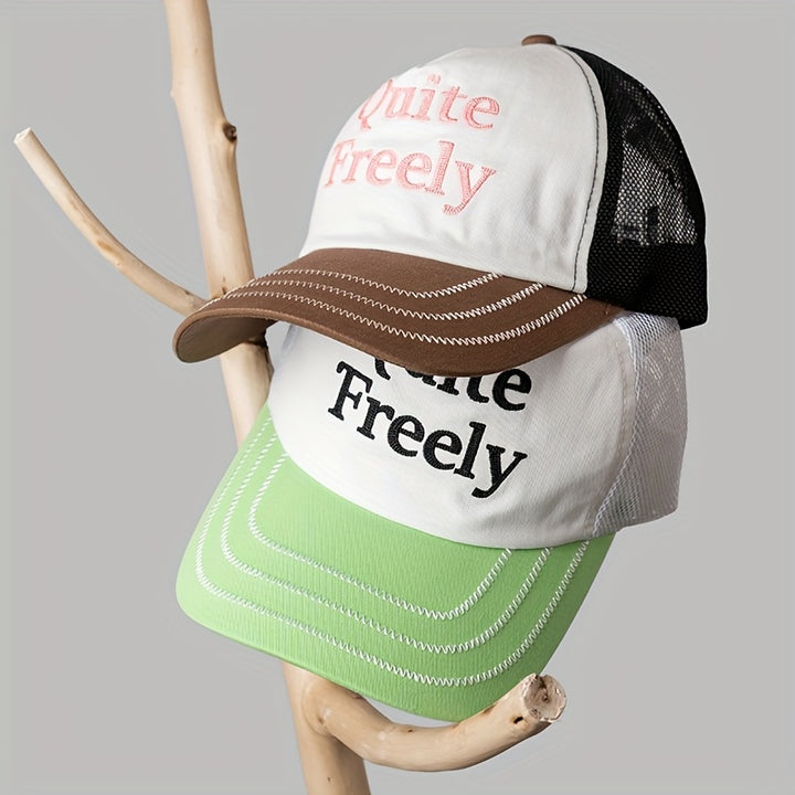 Gorra de béisbol versátil con bordado de letras para verano, protección solar, sombrero deportivo transpirable de malla.