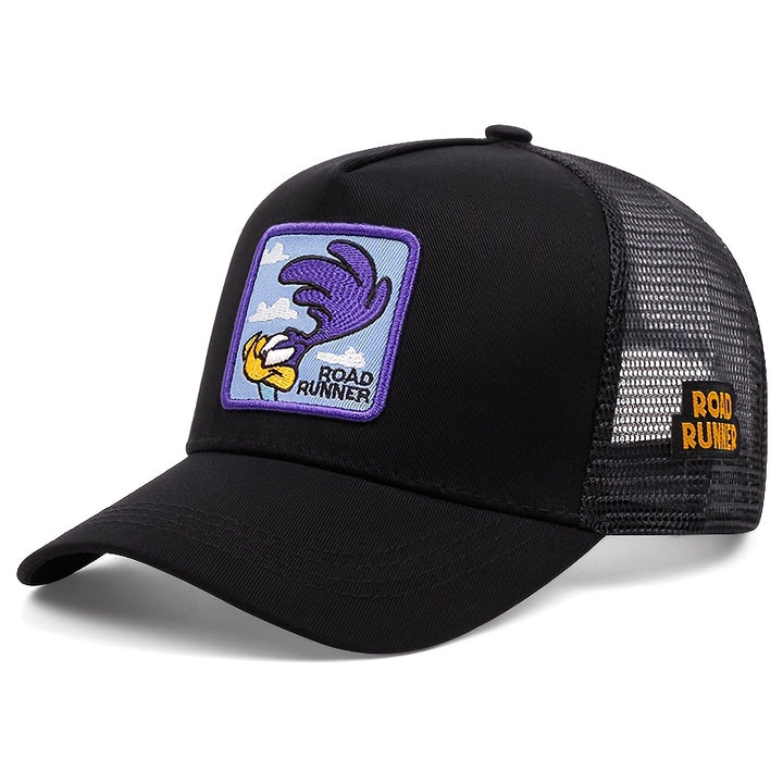 Gorra de béisbol WB Looney Tunes Road Runner bordada para hombres y mujeres, parte trasera de malla transpirable, ajustable con cierre, diseño de dibujos animados para deportes al aire libre y uso casual, accesorio de moda urbana, gorra ajustable, lavable