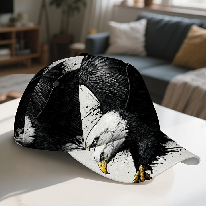 1 pieza, gorra de béisbol clásica con estampado de arte de tinta de águila - Gorra ajustable con cierre de clic, ligera y cómoda, ideal para uso diario, viajes y ocasiones festivas (Día de las Brujas, Acción de Gracias, Navidad), gorro de viaje | Estampad