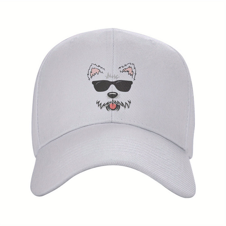 1pc Gorra de Béisbol de Poliéster con Diseño de Cara de West Highland White Terrier, Visera Ajustable y Transpirable para Hombre y Mujer, Sombrero Ligero Y2K de Moda para Parejas, Visor Solar con Ala Curva