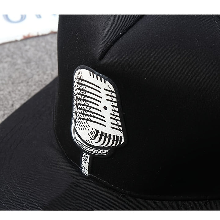 Tela. 1 gorra de béisbol hip hop con diseño de micrófono - Sombrero solar casual para hombres y mujeres, estilo deportivo, material, perfecto para actividades al aire libre, gorra para exteriores | Sombreros elegantes | Sombreros duraderos