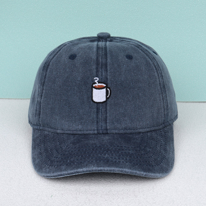 Gorra de béisbol ajustable de tela con bordado de café - Ligera, transpirable, cierre de botón, estilo urbano para hombres y mujeres