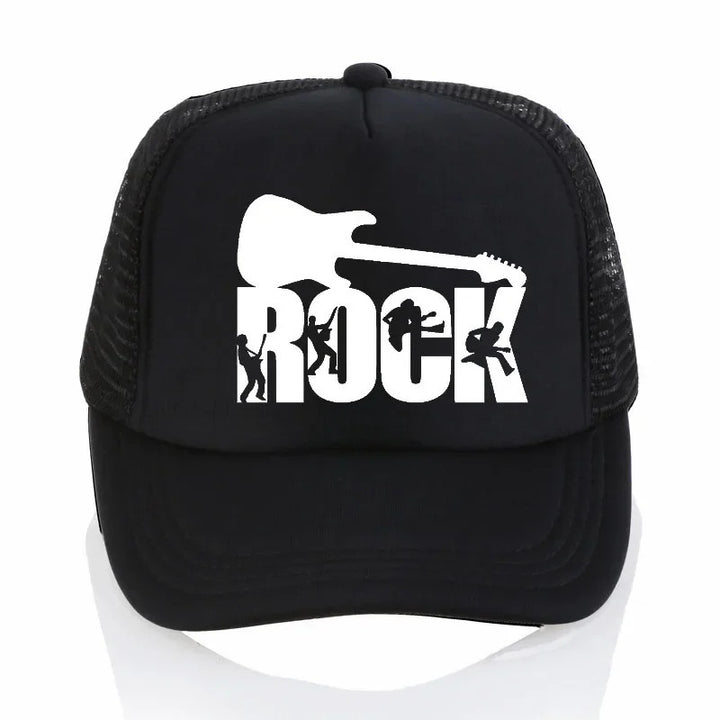 Gorra Snapback [Amante de la Música] de Banda de Rock | Gorra de Béisbol de Poliéster Ajustable con Silueta de Guitarra y Banda | Malla Transpirable en la Parte Trasera | Lavable a Máquina | Diseño en Blanco y Negro para Moda Casual y Hip-Hop, Accesori...