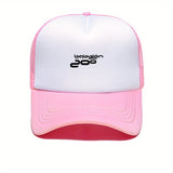 1pc Gorra Lon Zoo Logo Estilo Trucker Blanco y Rosa - Malla Transpirable, Ajuste Perfecto Unisex para Hombres y Mujeres, Streetwear, Pesca, Reuniones Sociales, Año Nuevo Chino - Gorra de Poliéster Duradera para Exteriores