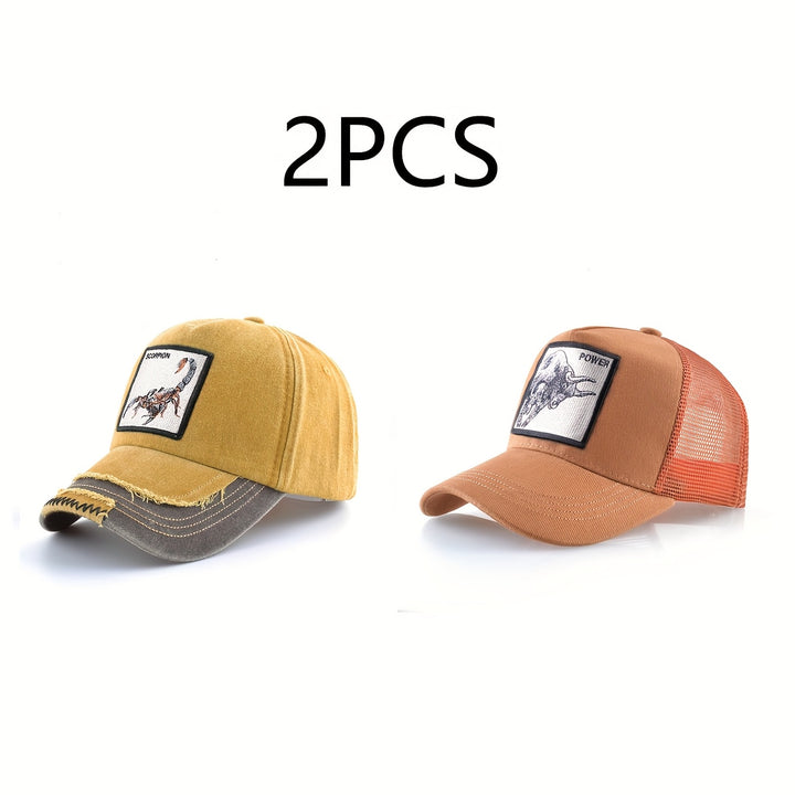 2pcs Gorras de Béisbol Ligeras para Hombre - Ajuste Snap-Fit ( y ) Estilo Trucker con Motivos Ecuestres e Inspiración Western, Diseño en Seis Paneles Ideal para Looks Casuales o Temáticos - Ropa Duradera