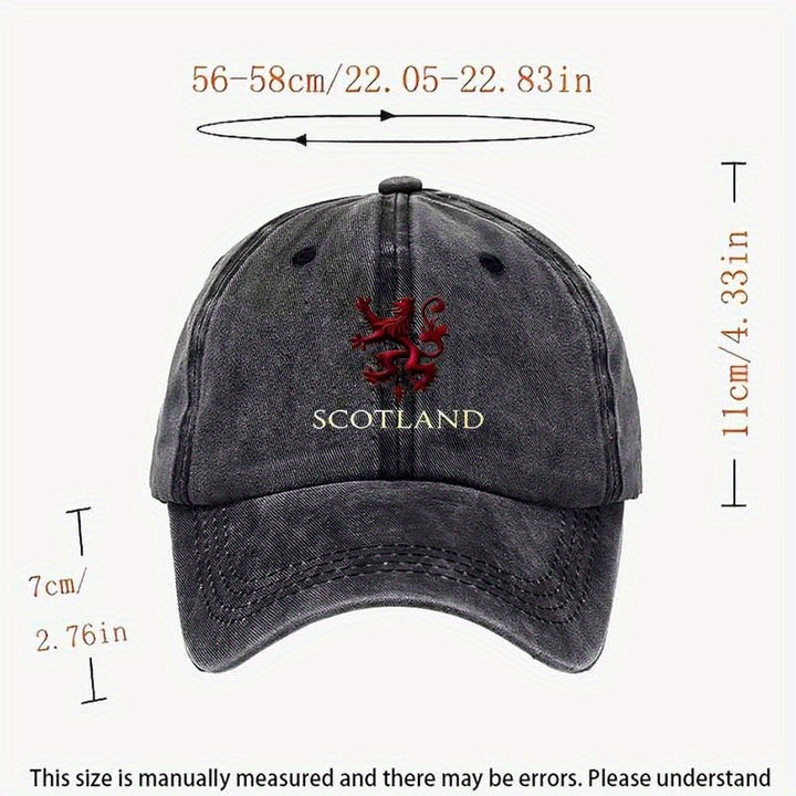 Gorra de béisbol con lema de león escocés - Negro con diseño de león a cuadros rojo y blanco, tejido textil transpirable, perfecto para deportes al aire libre y regalos, gorra deportiva al aire libre | Diseño de león a cuadros | Equipo duradero, equipo te