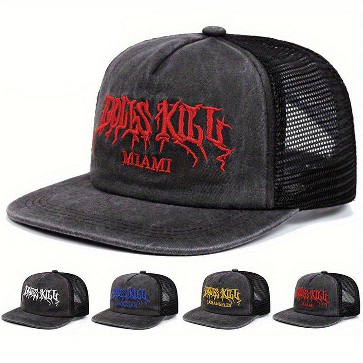 Gorra Trucker Gótica de Miami para Hombres y Mujeres, Visera Plana Snapback, Gorra de Béisbol Streetwear en Poliéster
