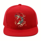 1 pieza, gorra de béisbol japonesa con peces koi y flores de cerezo - Gorra negra con sol rojo, cierre ajustable de snapback, ala plana ligera y no elástica para hombres y mujeres - Calle Y2K, anime, cosplay, uso diario - Gorra de exterior para todas las