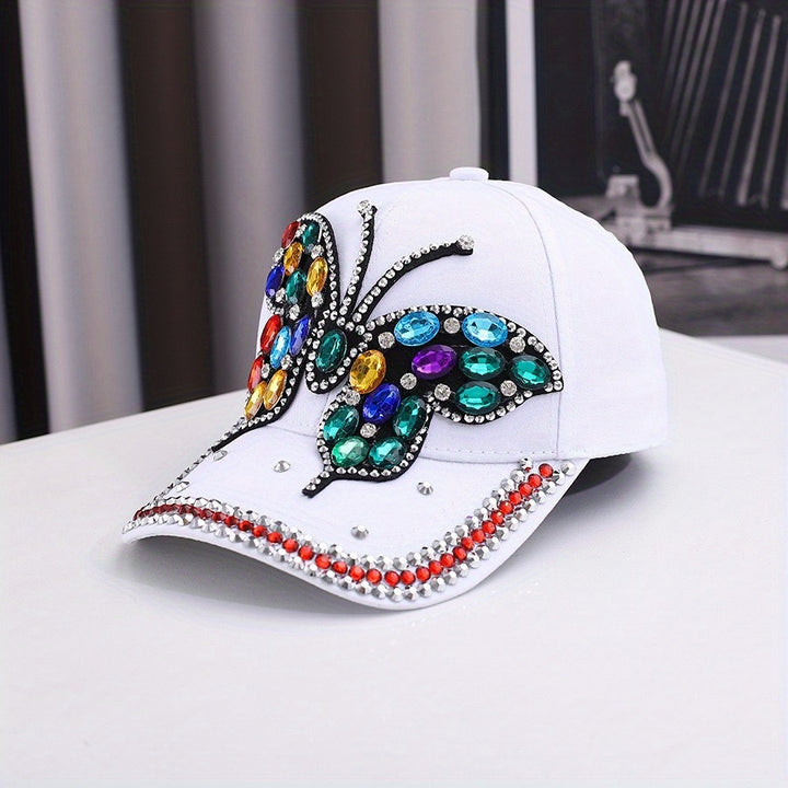 Nueva gorra de béisbol con adornos de mariposas, elegante y versátil, adecuada para actividades al aire libre, con una borde curvado, y es una gorra de papá.