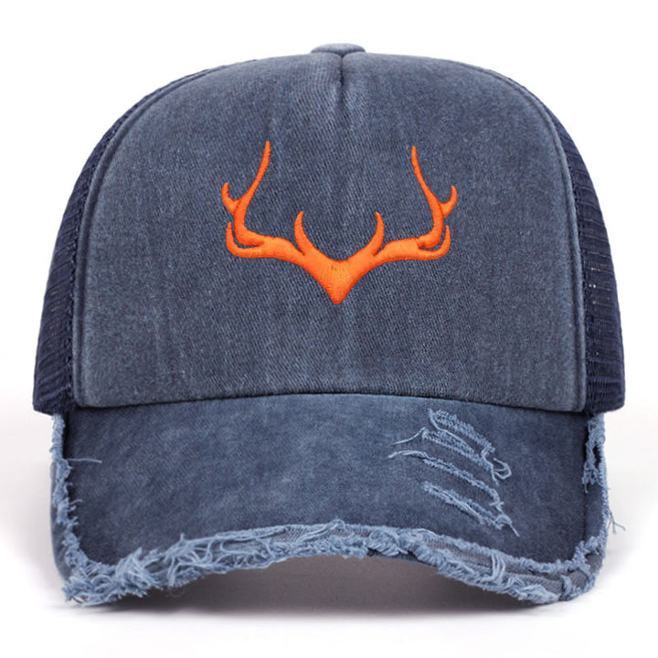Sombrero estilo vintage americano con estampado de alce y diseño hueco, ideal para pescar en la montaña o ser conductor de camión - el mejor regalo de Navidad