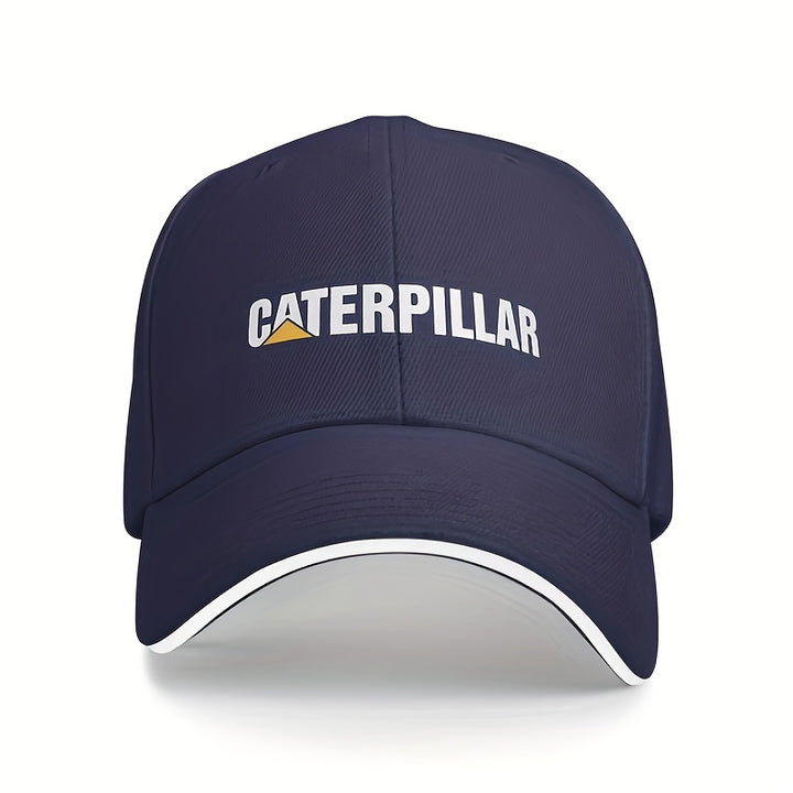 Gorra de béisbol para hombre con logo de CATERPILLAR, ajustable con cierre trasero, ligera de poliéster, protección solar, estilo casual, negra con letras blancas