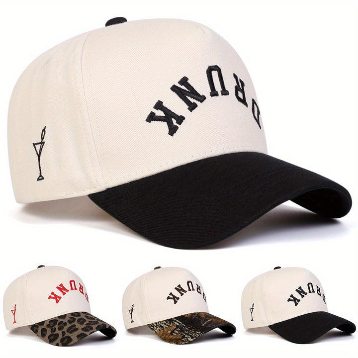 Gorra de béisbol bordada DRUNK para hombre - Ligera, ajustable y de 5 lados, con estampado de 'DRUNK', poliéster transpirable para viajes de primavera/verano, playa y uso casual, gorra de playa