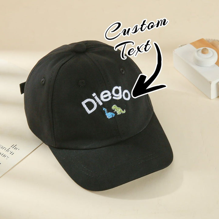 1 gorra de béisbol infantil con diseño de dinosaurio/nombre - UPF, gorra personalizada para niños y niñas con nombre/texto/logo, favores de fiesta, diseños de dinosaurio y gato para niños y niñas