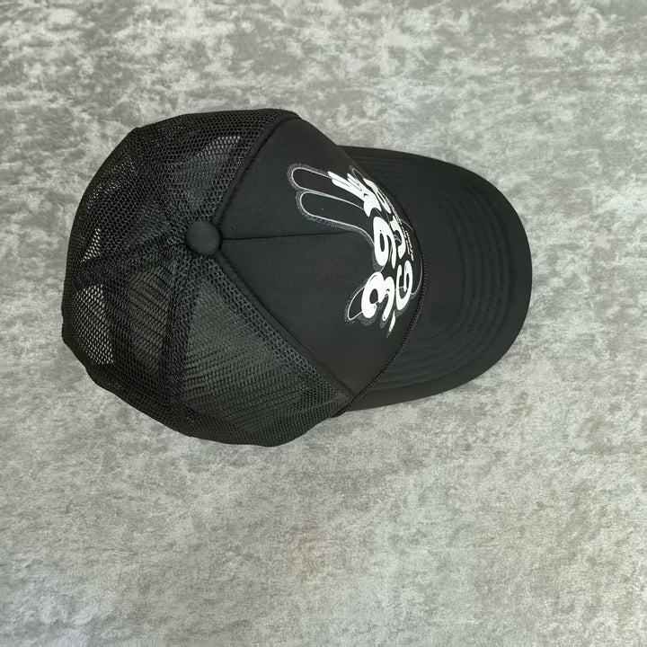 Gorra de Malla Negra para Hombre con Diseño Transpirable de Seis Paneles y Correa Ajustable - Cierre Snapback Blanco, Estilo Hip Hop Unisex para Deportes, Vacaciones y Uso Casual al Aire Libre