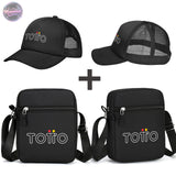 Totto Set de Bolso Bandolera 2 en 1 y Gorra de Béisbol - Bolso Ajustable Unisex con Gorra de Logo a Juego, Diseño de Logo Golden-Toto (Sin Herrajes), Combo Casual para Hombres y Mujeres, Uso Diario, Esenciales de Viaje, Ropa Deportiva