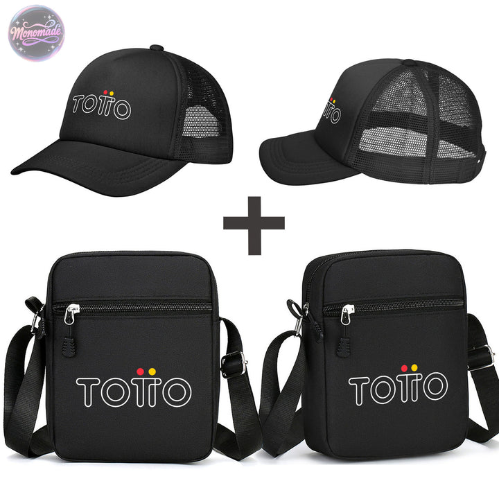 Totto Set de Bolso Bandolera 2 en 1 y Gorra de Béisbol - Bolso Ajustable Unisex con Gorra de Logo a Juego, Diseño de Logo Golden-Toto (Sin Herrajes), Combo Casual para Hombres y Mujeres, Uso Diario, Esenciales de Viaje, Ropa Deportiva