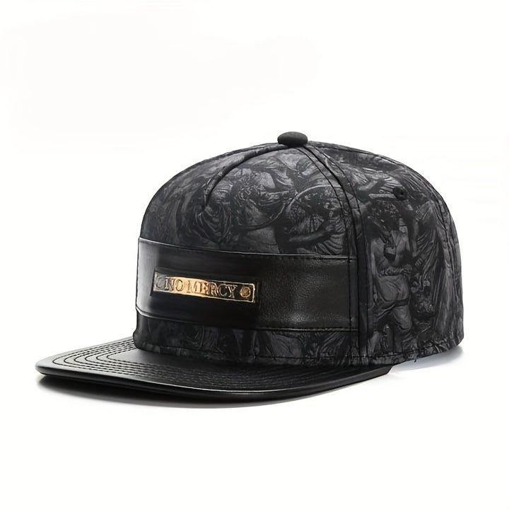 Gorra de béisbol de ala plana hip-hop para hombre - Poliéster transpirable, diseño cómodo de streetwear con patrones intrincados, perfecta para outfits casuales y deportivos, gorro casual | Gorra de moda | Sombrero duradero