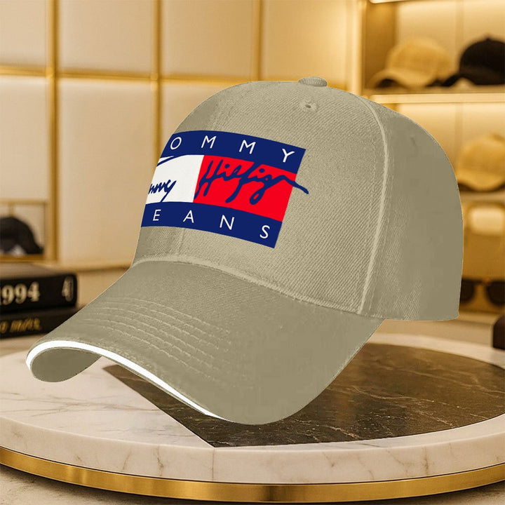 1 Gorra de béisbol para hombre - Sombrero ajustable con cierre a presión y logo rojo y blanco llamativo, ajuste estructurado ligero y transpirable para uso casual y deportivo