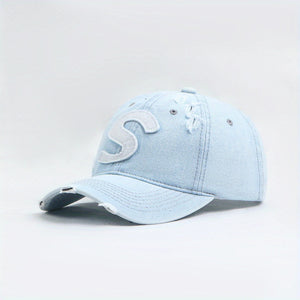 Gorra de Béisbol de Denim con Parches Azul Claro
