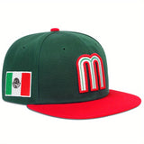 1 gorra de béisbol para mujer con bandera mexicana y letra M - ajustable, ligera y transpirable en bloques verde/rojo, emblema blanco M y motivos mexicanos para viajes de primavera/otoño, fiestas en la playa o looks casuales (lavado a mano)