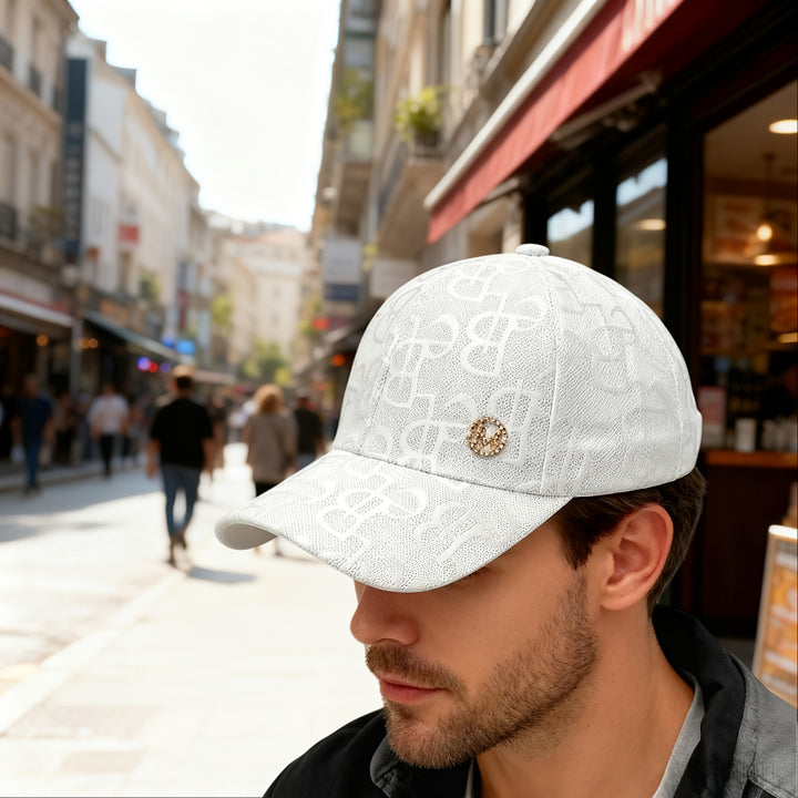 1 Gorra de béisbol para hombre para todas las estaciones con bordado floral de letras y logo en tono dorado - Parte trasera de malla transpirable, diseño estructurado de seis paneles, amantes de la moda, sombreros elegantes, construcción duradera, esti...