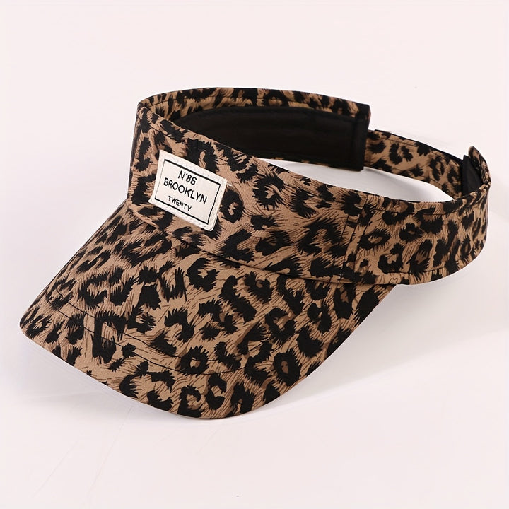 Sombrero de copa vacío con estampado de leopardo, posición de estampado aleatoria, logotipo de tela con letras cosidas, moda para hombres y mujeres, ciclismo al aire libre, deportes, estilo casual y tendencia, ala curva, gorra unisex.