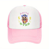 Gorra de Papá Anita Max Wynn - Snapback Ajustable, Gorra de Béisbol de Malla Transpirable con Visera Rosa y Diseño de Personaje de Dibujos Animados, Lavable a Máquina