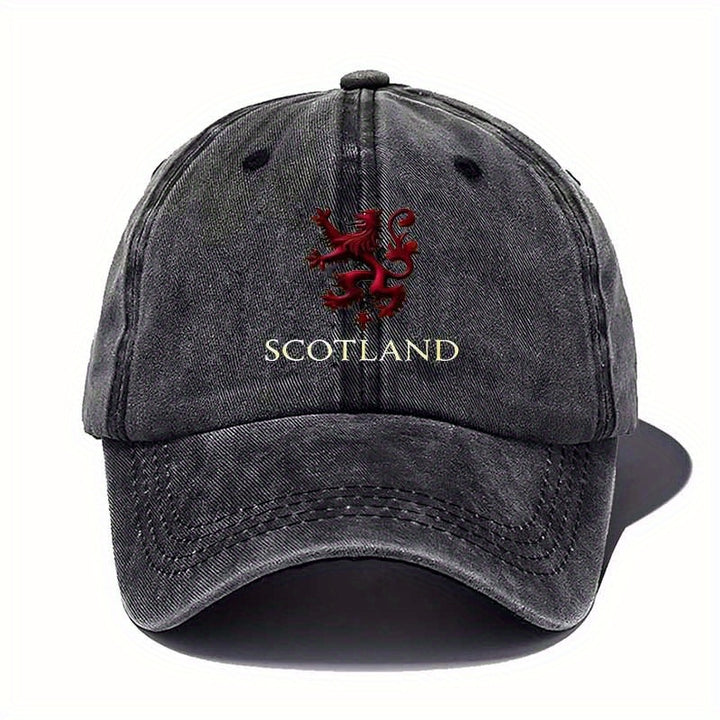 Gorra de béisbol con lema de león escocés - Negro con diseño de león a cuadros rojo y blanco, tejido textil transpirable, perfecto para deportes al aire libre y regalos, gorra deportiva al aire libre | Diseño de león a cuadros | Equipo duradero, equipo te