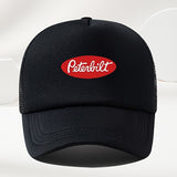 Un sombrero de béisbol de malla transpirable para hombre, estilo callejero, con estampado de Peterbilt rojo, ideal para el verano al aire libre y para conductores de camiones de estilo casual.