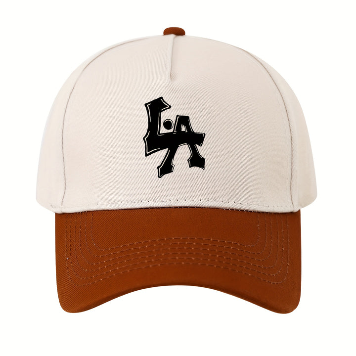 1 gorra de béisbol con estampado de letras LA - ajustable, protección solar, gorra casual para viajes, fiestas en la playa y regalos, poliéster, blanco con ribete negro, ropa de cabeza para exteriores | Gorra deportiva | Gorra ajustable