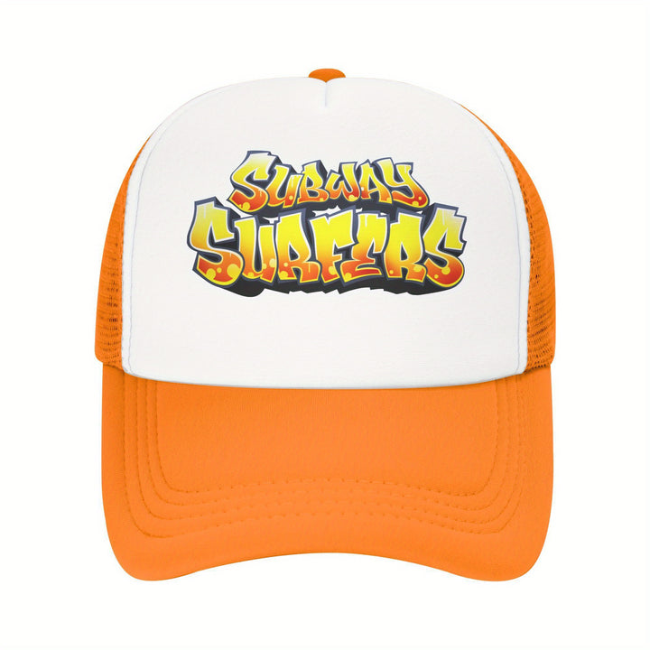 Sombrero de camionero para Subways Surfers unisex - Espalda de malla ajustable, diseño de dibujos animados vibrante, amarillo y blanco, perfecto para el verano, la pesca y las actividades al aire libre, calzado ajustable | Gorra gráfica vibrante | Sombrer