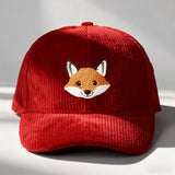 Gorra de béisbol de pana bordada con zorro - Snapback ajustable, gorra de camionero unisex transpirable con visera curva, estilo Y2K para hombres y mujeres, moda de verano, ropa casual, sombrero casual | Gorra de moda Y2K | Sombrero duradero