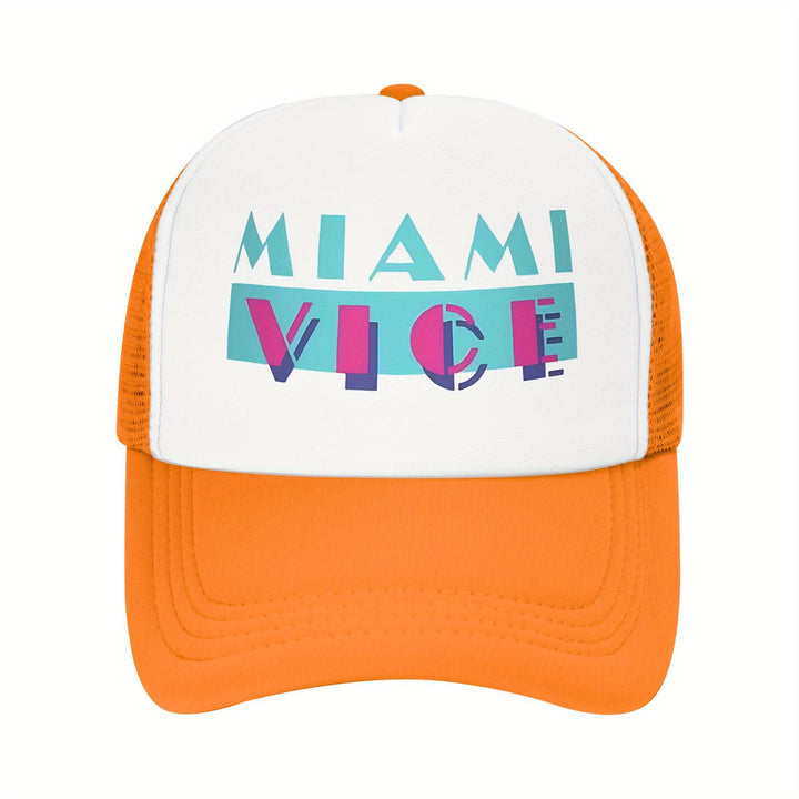Fabric. Gorra de béisbol inspirada en Miami Vice para hombres y mujeres - Gorra de camionero de malla ligera y transpirable con visera ajustable, diseño en dos tonos, perfecta para todas las estaciones y regalo de vacaciones