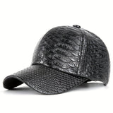 Gorra de Béisbol de Cuero Sintético con Relieve de Cocodrilo Negro Premium - Estilo Urbano Hip Hop, Protección Solar, Ligera y Lavable a Mano