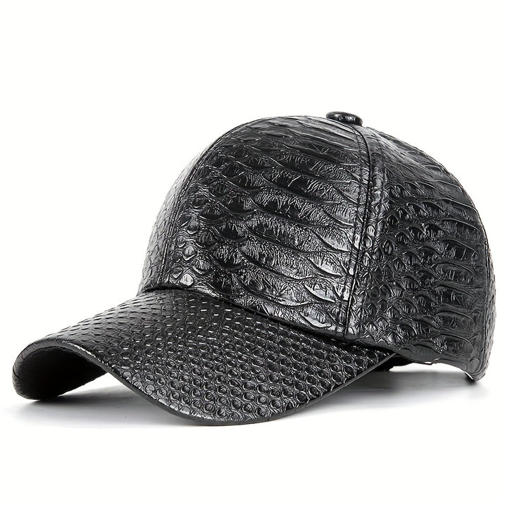 Gorra de Béisbol de Cuero Sintético con Relieve de Cocodrilo Negro Premium - Estilo Urbano Hip Hop, Protección Solar, Ligera y Lavable a Mano