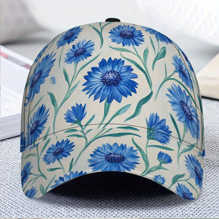 1pc Gorra de Béisbol Ajustable con Estampado de Flores Azules - Gorra Ligera de Pico de Pato para Salidas Familiares, Navidad, Playa, Picnic, Uso Diario - Ajuste Cómodo para Todas las Tallas