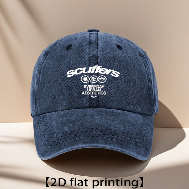 Gorra de Béisbol Retro Unisex Ajustable para Hombres y Mujeres con Logo SCUFFERS e Icono de Zapatilla - Gorra Casual Lavada en Azul Oscuro, Estilo Callejero o casual Diseño Plano Duradero (Lavado a Mano) Talla Única, Sombreros, Sombreros para Hombres, Som