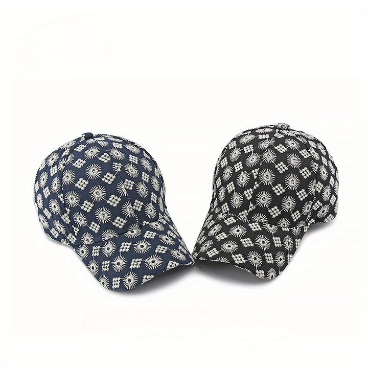 Gorra de Béisbol Bordada Geométrica Streetwear para Hombres y Mujeres - Diseño Ligero en Contraste /Blanco, Sombrero Unisex para Sol al Aire Libre con Detalles Bordados