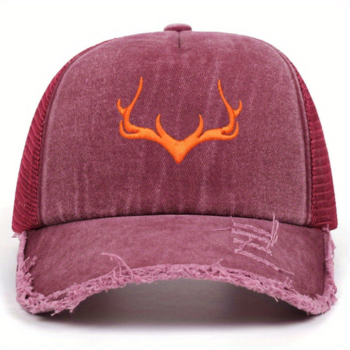 Sombrero estilo vintage americano con estampado de alce y diseño hueco, ideal para pescar en la montaña o ser conductor de camión - el mejor regalo de Navidad