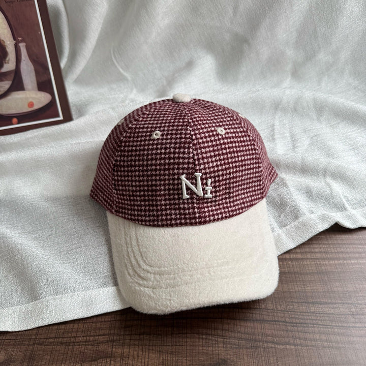 Gorra de béisbol retro a cuadros con letras para hombre y mujer - Gorro ligero de invierno con letras N, Azul Marino/Rojo/, Lavable a máquina