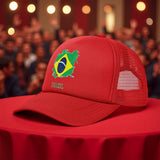 1 Gorra de Béisbol con Bandera Brasileña - Gorro Trucker Estampado con la Bandera de Brasil (Verde, Amarillo, Azul), Poliéster Ligero y Transpirable para Hombres y Mujeres, Exposición Hexagonal, Deportes, Viajes, Uso Diario - Accesorio Unisex, Sombrero Mo
