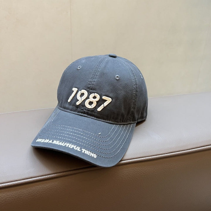 Gorra de Béisbol Retro Americana 1987 Unisex Lavada con Visera Suave y Ancha para Mujer, Acentúa el Rostro Casual