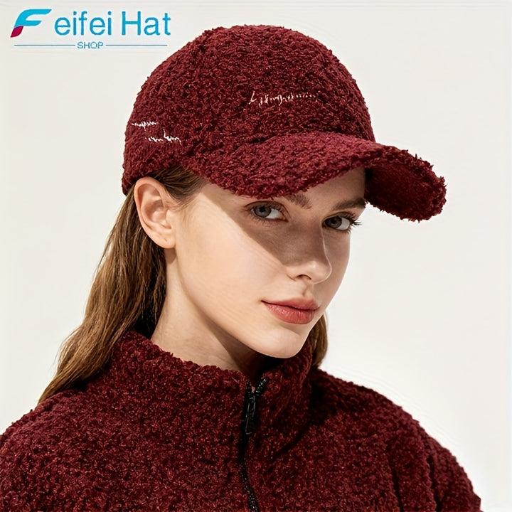 Gorra de béisbol de ala ancha para mujer - Gorra snapback ligera y ajustable con textura suave tipo felpa, Borgoña/Rojo - Calidez para invierno, eventos diarios y formales - Ajuste no elástico para cabezas grandes, Sombrero de invierno, Sombrero elegante,