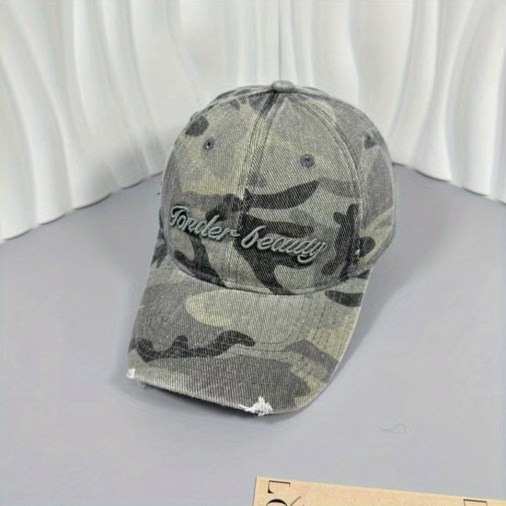 Gorra de Cubo Unisex con Camuflaje y Letras para Primavera y Otoño, Gorra de Béisbol al Aire Libre a la Moda Callejera