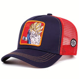 Super Saiyan Anime Logo & Símbolo de Goku/Zen Gorra Trucker - Malla Ligera Snapback, Diseño Icónico de Manga para Hombres y Mujeres, Casual y Cómoda (Inspirado Oficialmente)