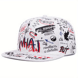 Gorra Snapback de Dos Estilos con Diseño Graffiti Moderno - y Visera Blanca, Arte Doodle Expresivo y Textos Atrevidos, Cierre Ajustable, Tela de Alta Calidad para Uso Casual al Aire Libre, Moda Urbana, Material Transpirable, Gorra Cómoda y Elegante, Ideal
